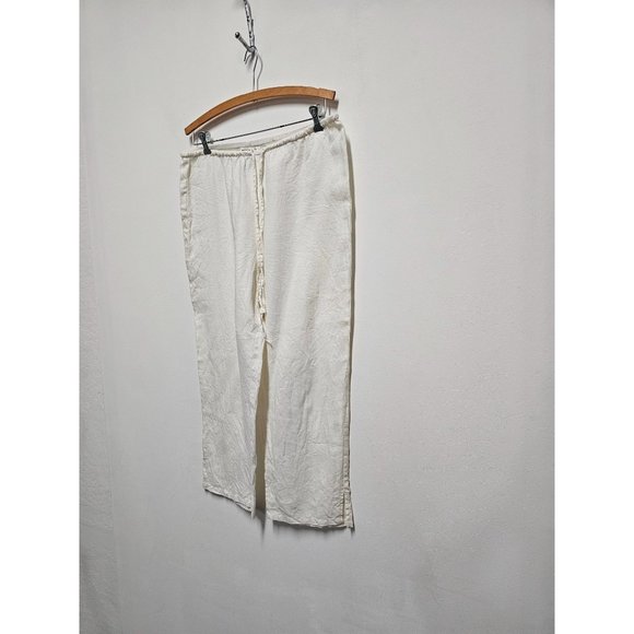 Max Studio Linen Blend White Drawstring Wide Leg Pants Size M - Picture 2 of 7